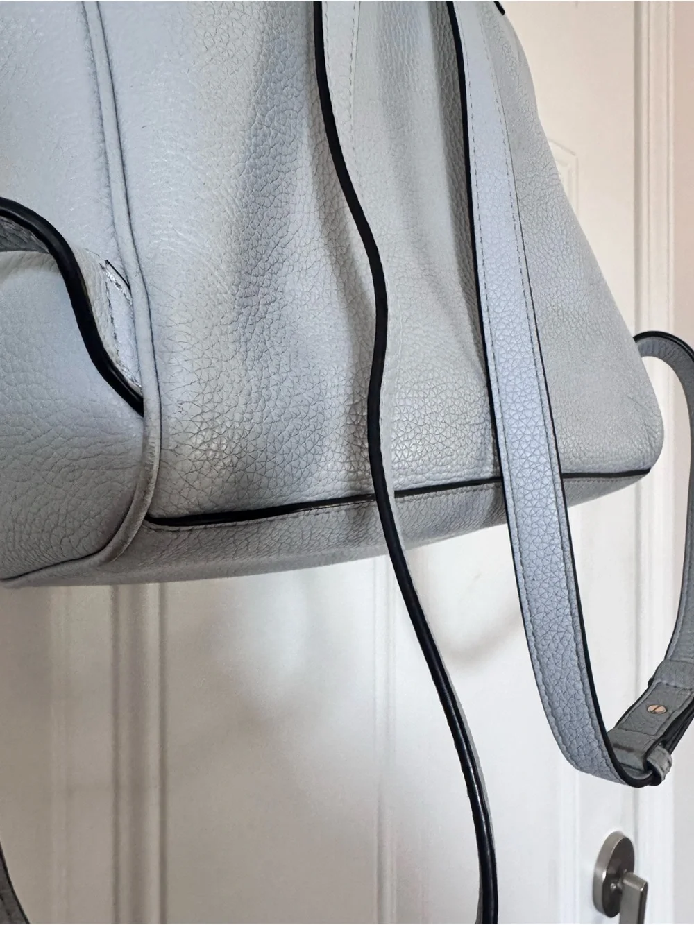 Tory Burch Carter Flap Backpack Luna Light Blue/Gray Trendy Purse Handbag $498